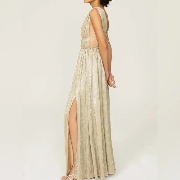 slim fit dress slacks Jonathan Simkhai Ruched Mini Wrap Dress Nina Gold Metallic Lame Size 2   Celebrity Owned